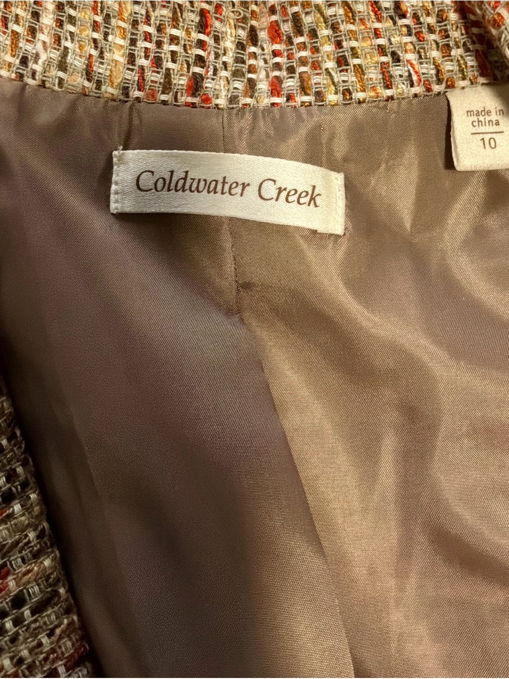 Coldwater Creek Open-Front Woven Jacket, Notched Cuffs, Rust/Brown, Tan - Picture 4 of 5